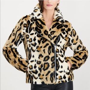 Leopard print faux fur jacket.
